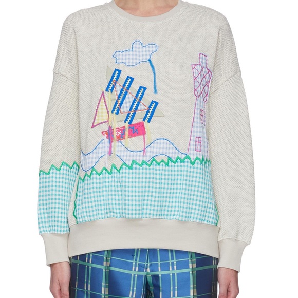 Mira Mikati Embroidered Sailboat Sweatshirt Sweater Size 34 Small Oversized - Picture 1 of 5
